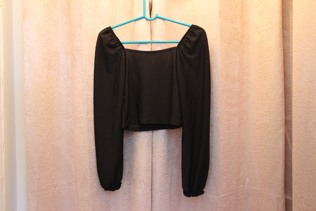 Size S Ardene Princess Sleeve Black Low Cut Crop Top
