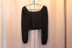 Size S Ardene Princess Sleeve Black Low Cut Crop Top
