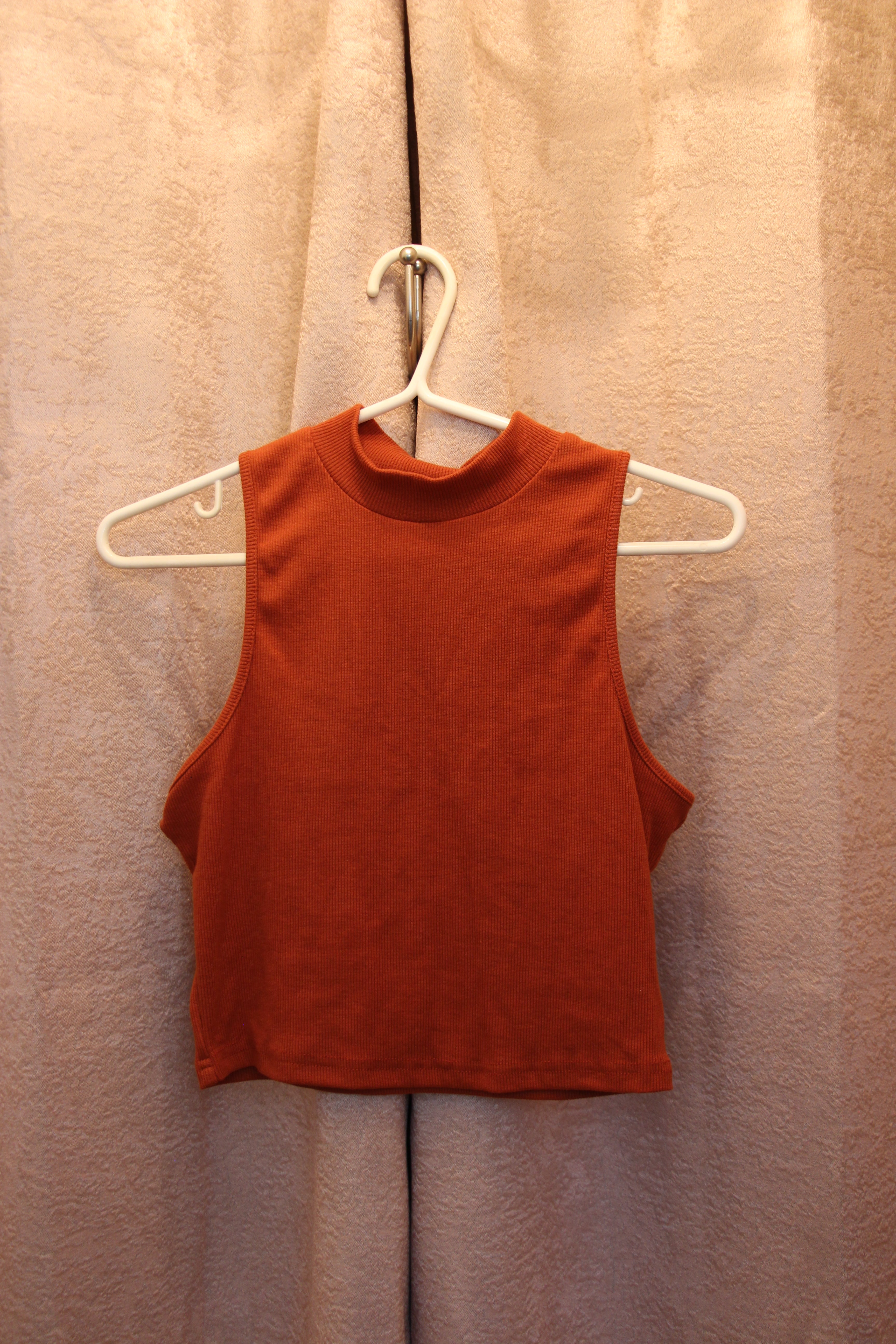 Size M Burnt Orange Sleeveless Mock Neck Ribbed Crop Top Consignment