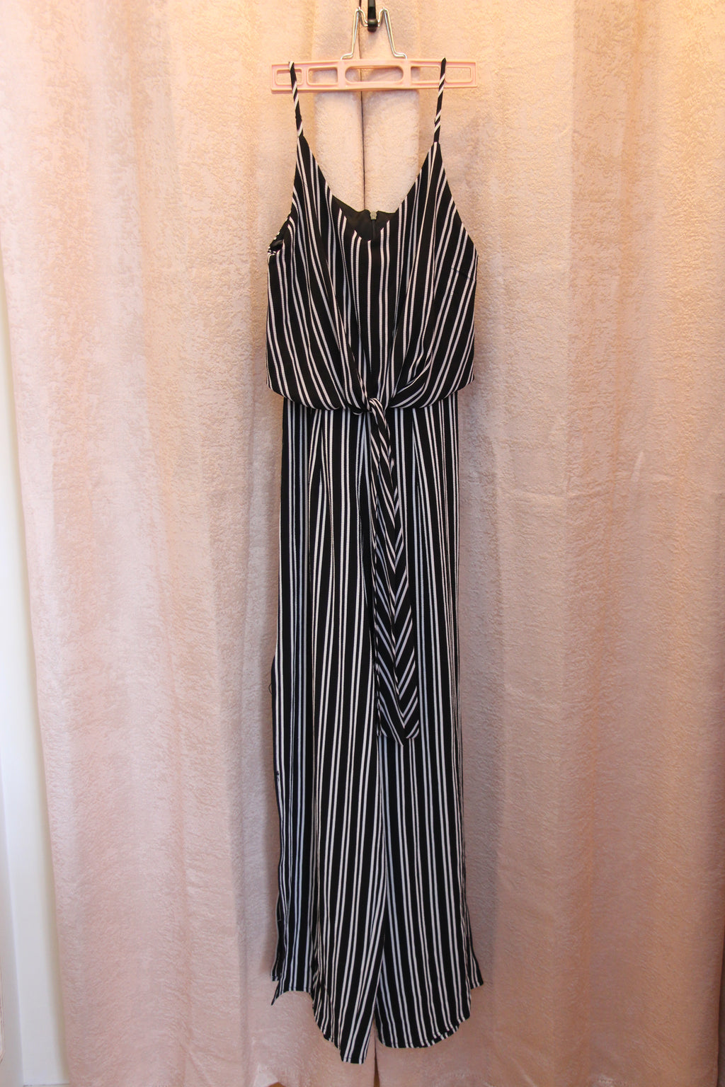 Size XS Monteau Black with White Stripes Adjustable Spaghetti Strap Jumper Consignment