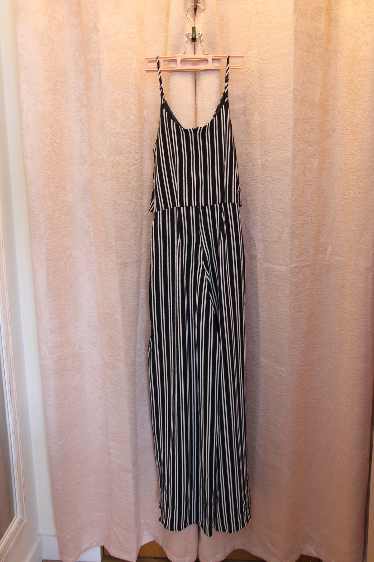 Size XS Monteau Black with White Stripes Adjustable Spaghetti Strap Jumper