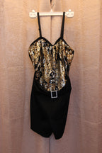 Size M Costume Gallery Adjustable Spaghetti Strap Gold/Silver Sequins Black Stretch Romper Consignment