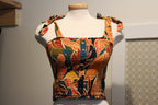 Size L Patrons of Peace Tropical Print Halter Top with Faux Button Front and Thick Shoulder Ties Consignment