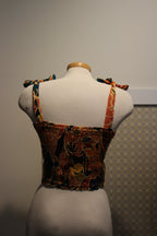 Size L Patrons of Peace Tropical Print Halter Top with Faux Button Front and Thick Shoulder Ties