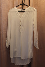 Size 10 Atmosphere 100% Viscose 4 Sleeve Button Strap Henley White Dress Consignment