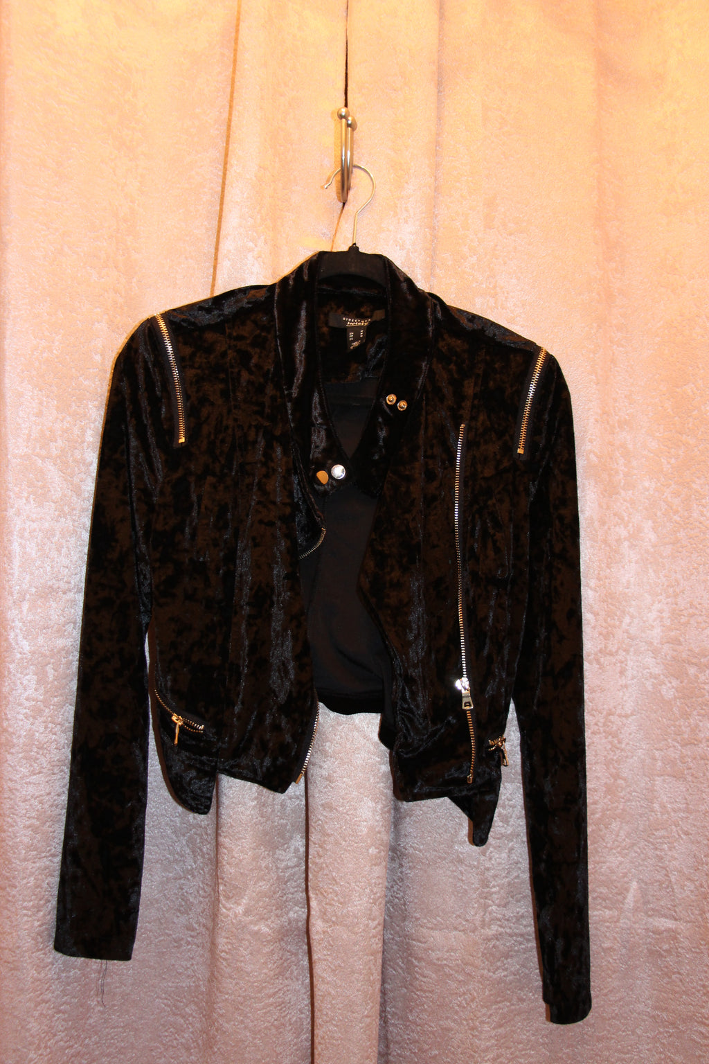 Size M Streetwear Society Black Velour Zipper Biker Fashion Jacket Vardo Vintage and Valuables Consignment