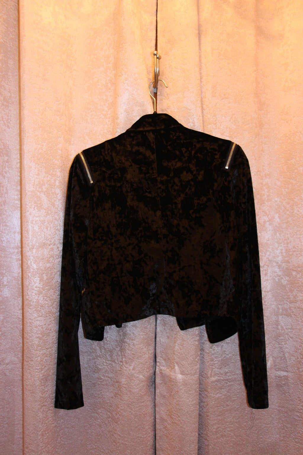 Size M Streetwear Society Black Velour Zipper Biker Fashion Jacket