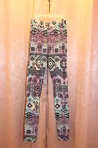 One Size Hot Kiss Aztec Geometric Pattern Fitted leggings in multi cool colours on consignment