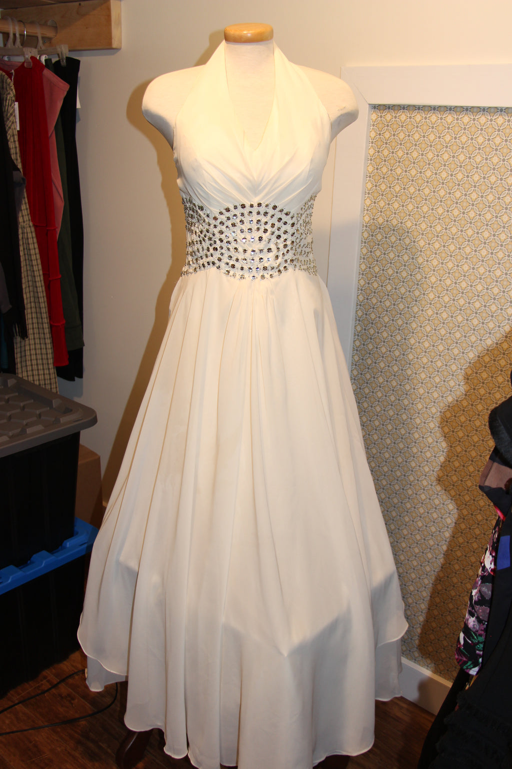Wedding Dress Sequin Corset Area and Over the Neck Hook Tie 37 Cm Flat Waist Seam to Seam Vardo Vintage and Valuables Consignment