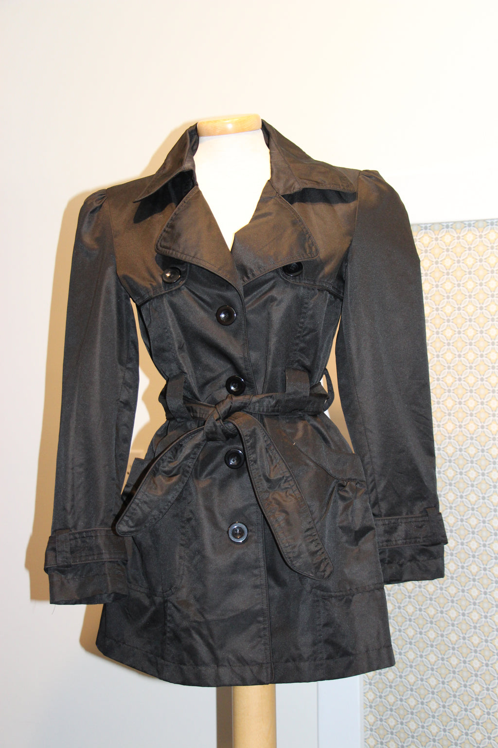 Black Shiny Trench Coat by Streetwear Society - Black (Women's Large) on consignment