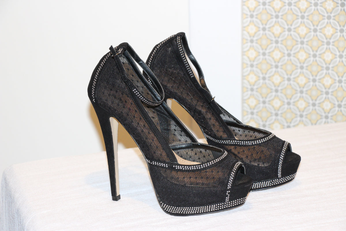 Size 8 JustFab Studded Black Sheer 6 inch Pumps Vardo Vintage and Valuables Consignment
