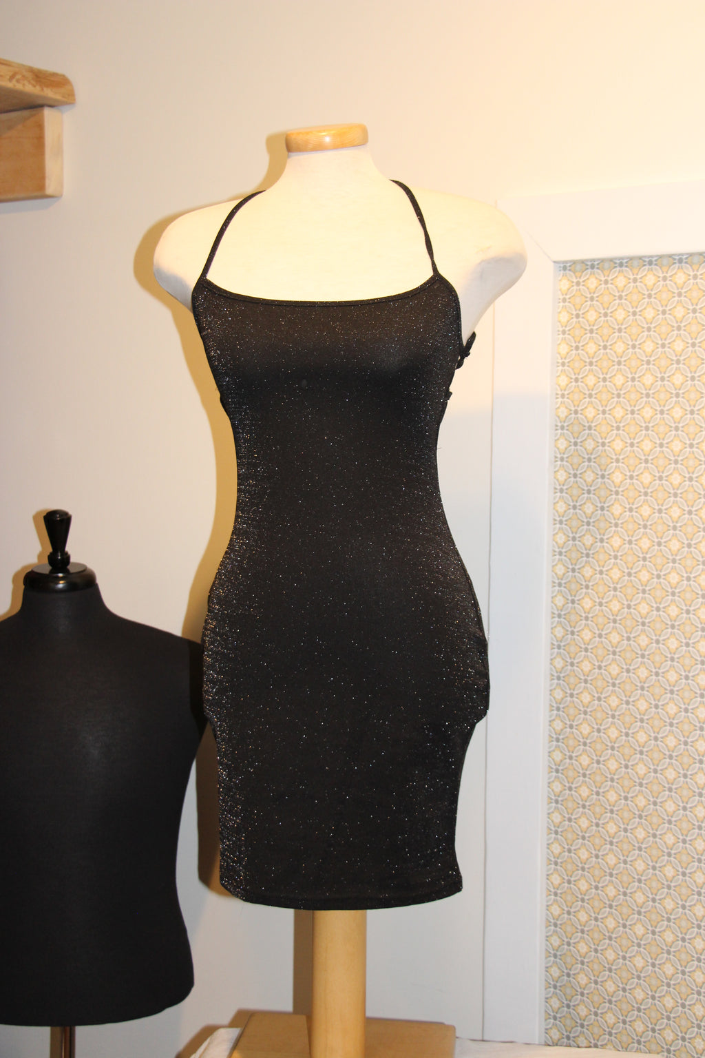 Size M Fitted Black Sparkle Cross Tied Party Dress Vardo Vintage and Valuables Consignment