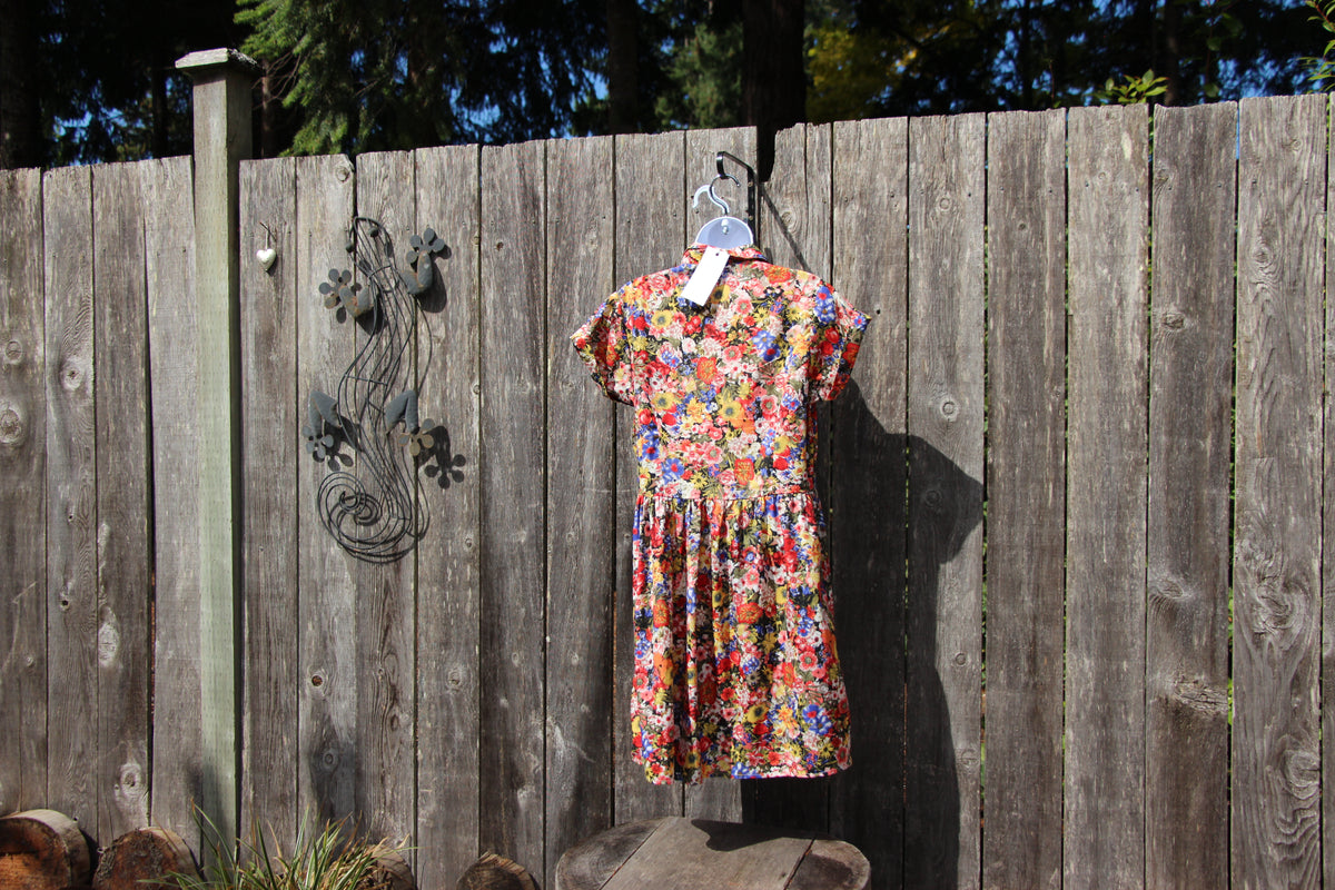 Size L Bar III Floral Short Sleeve Button Up Multi Colored Dress