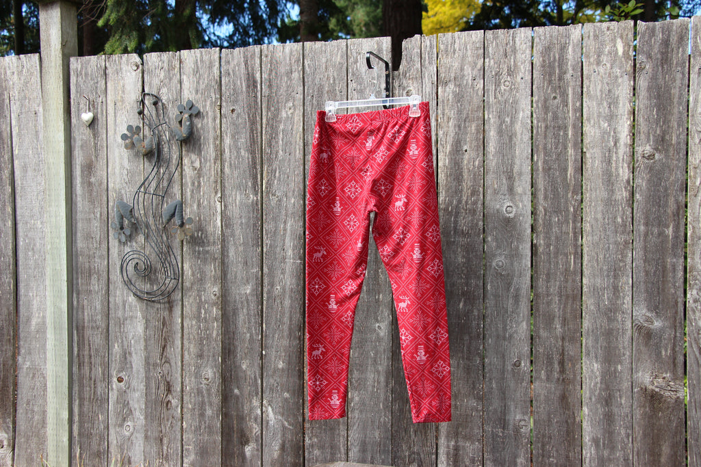 Size S/M Sweet Legs Holiday Print Red and White Stretch Pants Vardo Vintage and Valuables Consignment