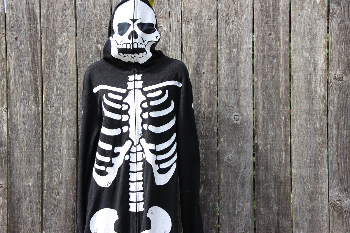 Small Men's Funzie Onezie One Piece Black with Skeleton Bones  Vardo Vintage and Valuables Consignment