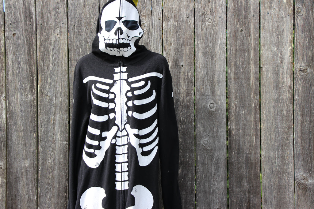 Small Men's Funzie Onezie One Piece Black with Skeleton Bones