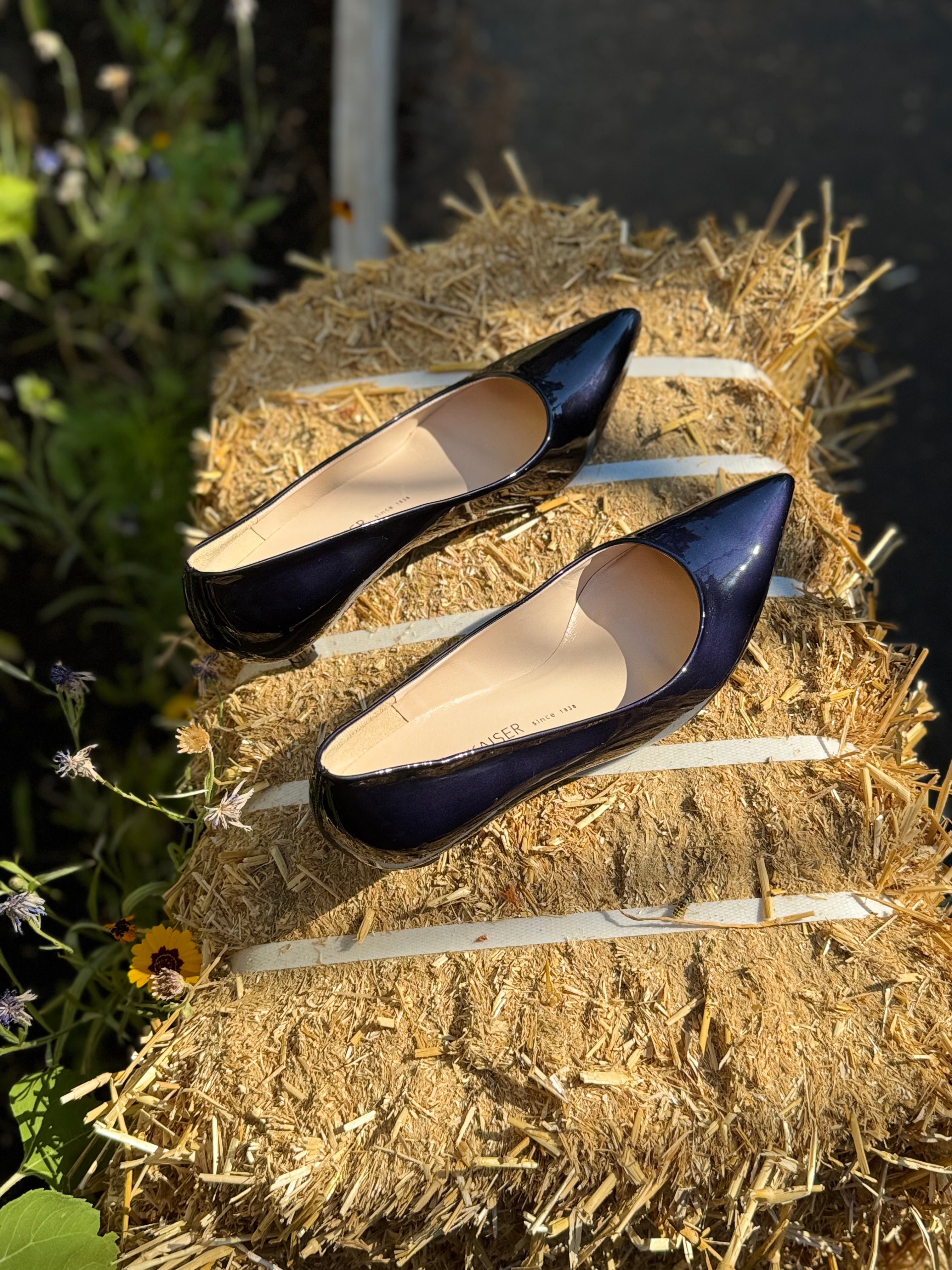 Navy Blue Patent Peter Kaiser heels - consigned with VARDO Vintage & Valuables vvvardo.ca