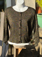 Bianca Nygård Black Cropped Button Up Cardigan with Gold Tinsel- Consigned with VARDO Vintage & Valuables vvvardo.ca