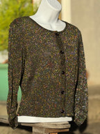 Bianca Nygård Black Cropped Button Up Cardigan with Gold Tinsel- Consigned with VARDO Vintage & Valuables vvvardo.ca
