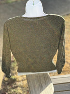 Bianca Nygård Black Cropped Button Up Cardigan with Gold Tinsel- Consigned with VARDO Vintage & Valuables vvvardo.ca