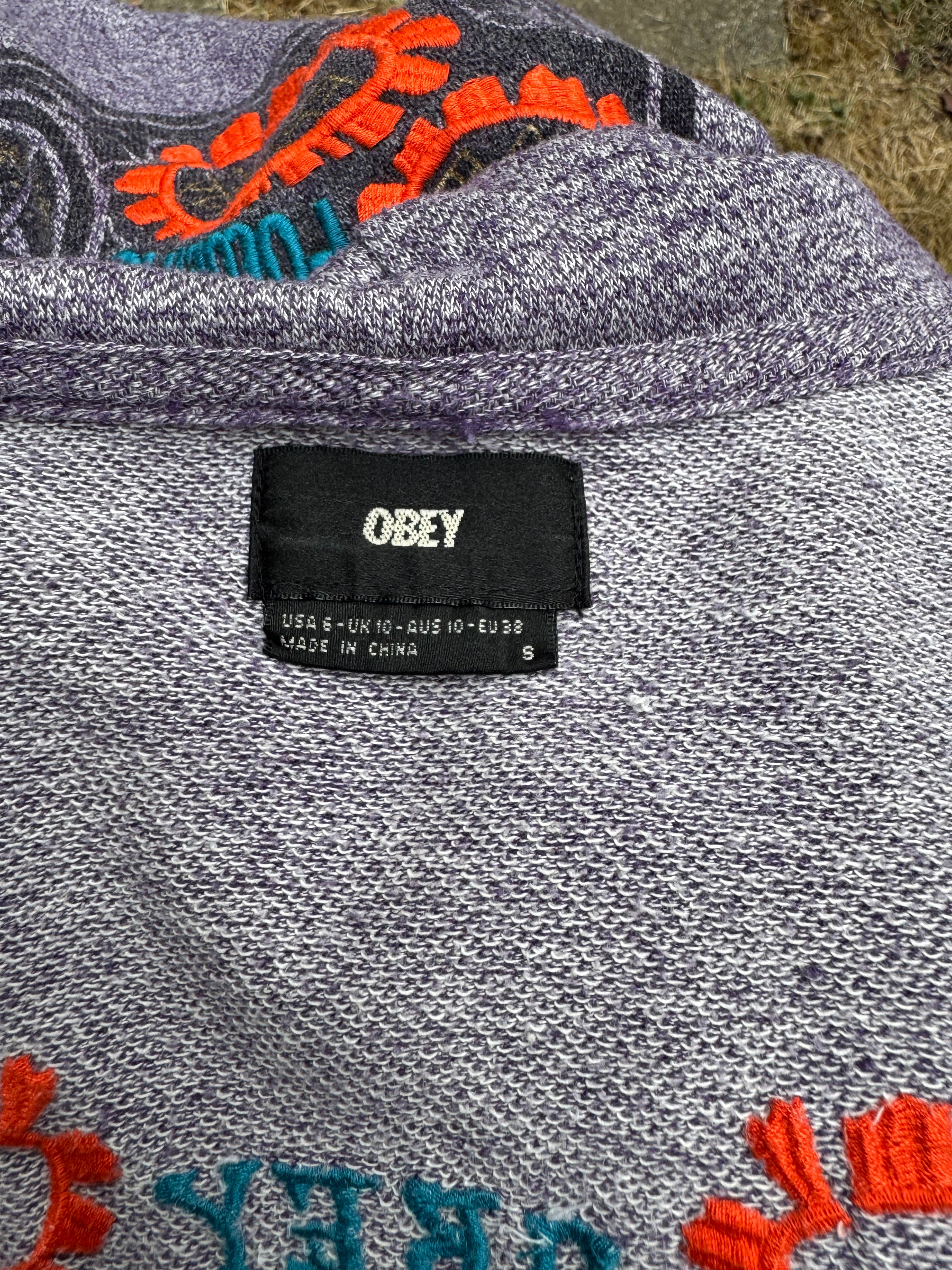 Obey Purple and Grey Zip-Up Hoodie with Pentagram Design on Front- Consigned with VARDO Vintage & Valuables vvvardo.ca