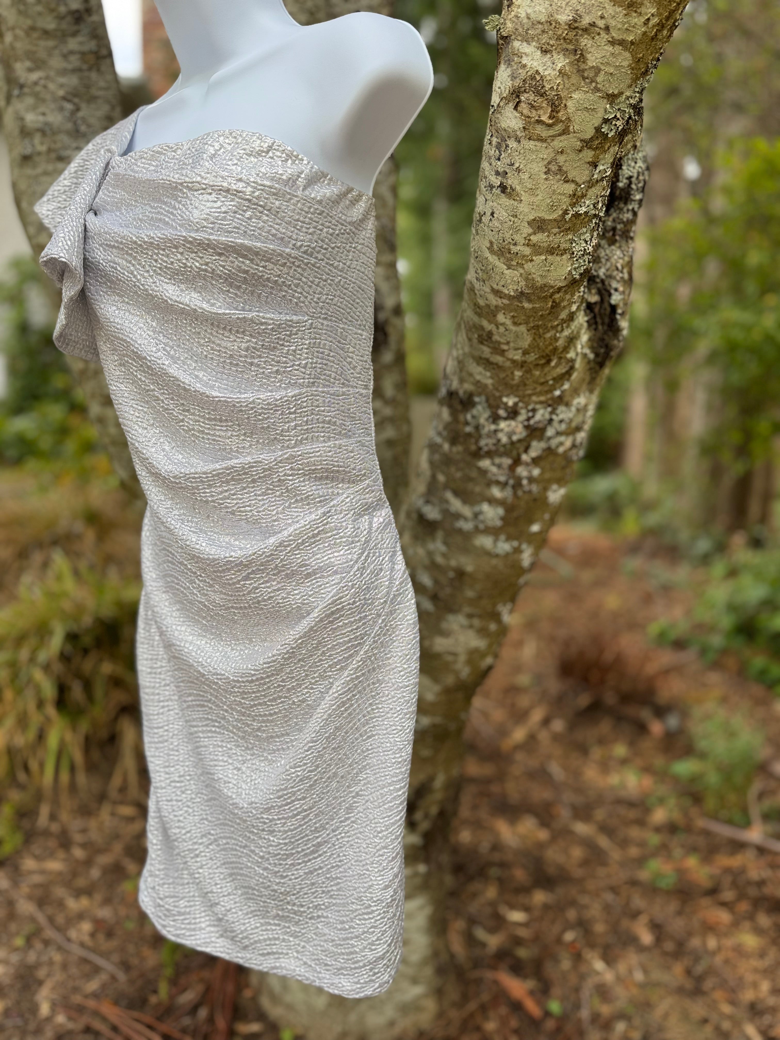 J IS FOR JUSTIFY silver dress- Consigned with VARDO Vintage & Valuables vvvardo.ca