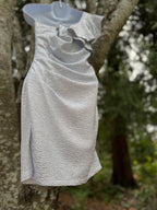 J IS FOR JUSTIFY silver dress- Consigned with VARDO Vintage & Valuables vvvardo.ca