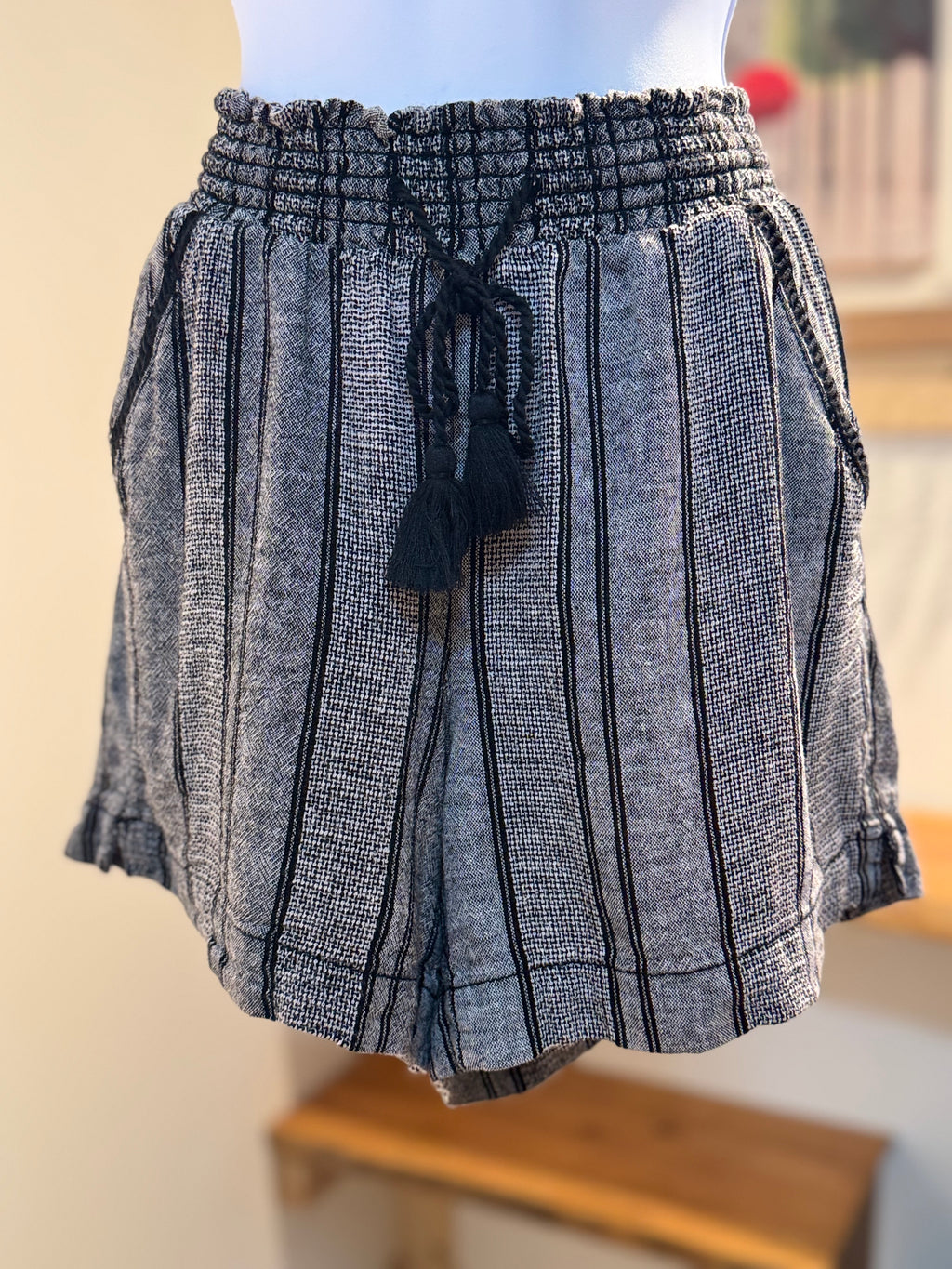 Briggs Grey Striped Shorts - Linen Blend