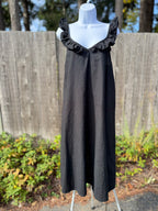BLACK LINEN-COTTON Dress - Consigned with VARDO Vintage & Valuables vvvardo.ca