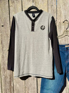 RED DRAGON Baseball style Henley long sleeve- Consigned with VARDO Vintage & Valuables vvvardo.ca