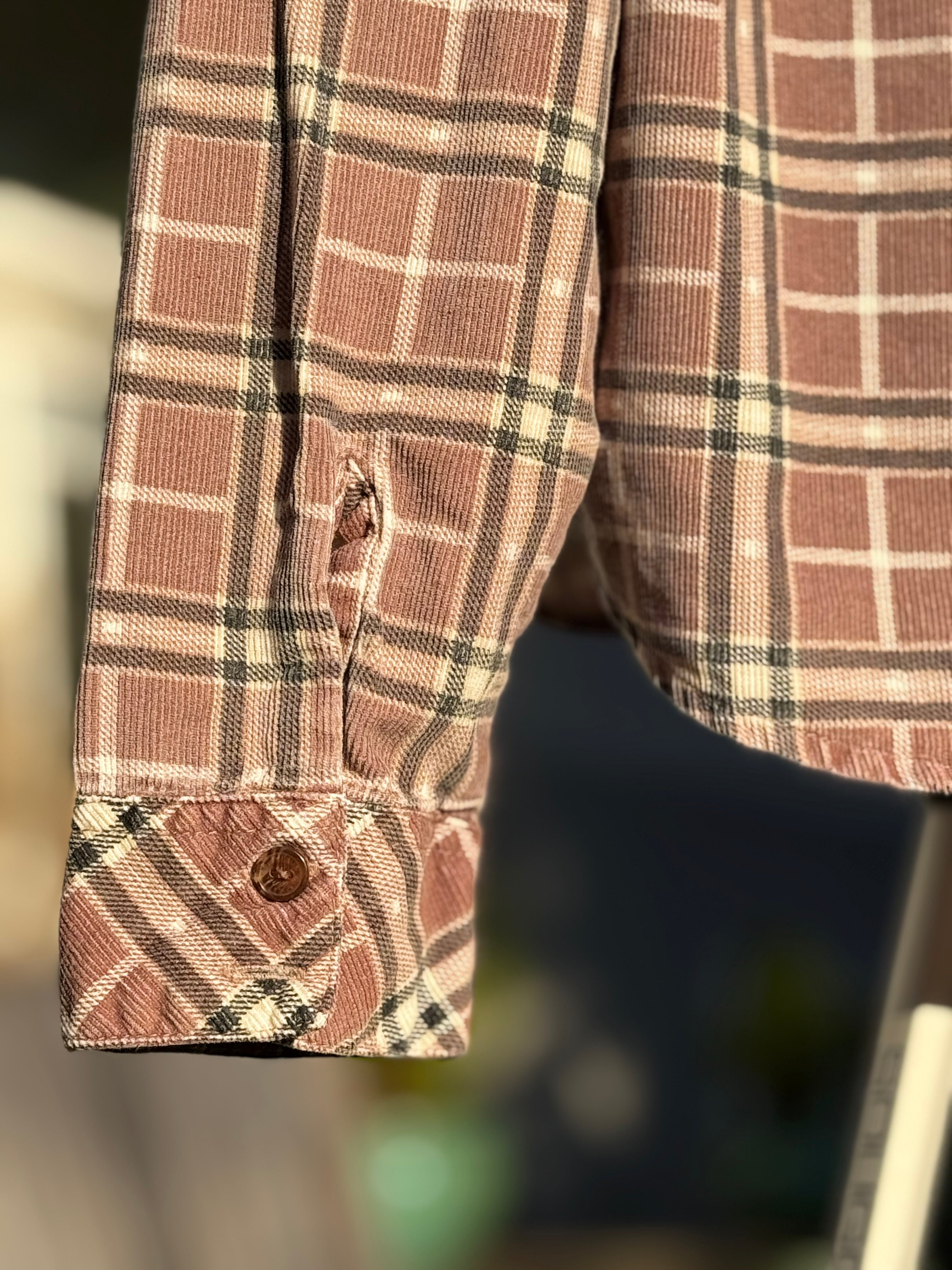 RVCA corduroy button-up plaid long sleeve top- Consigned with VARDO Vintage & Valuables vvvardo.ca