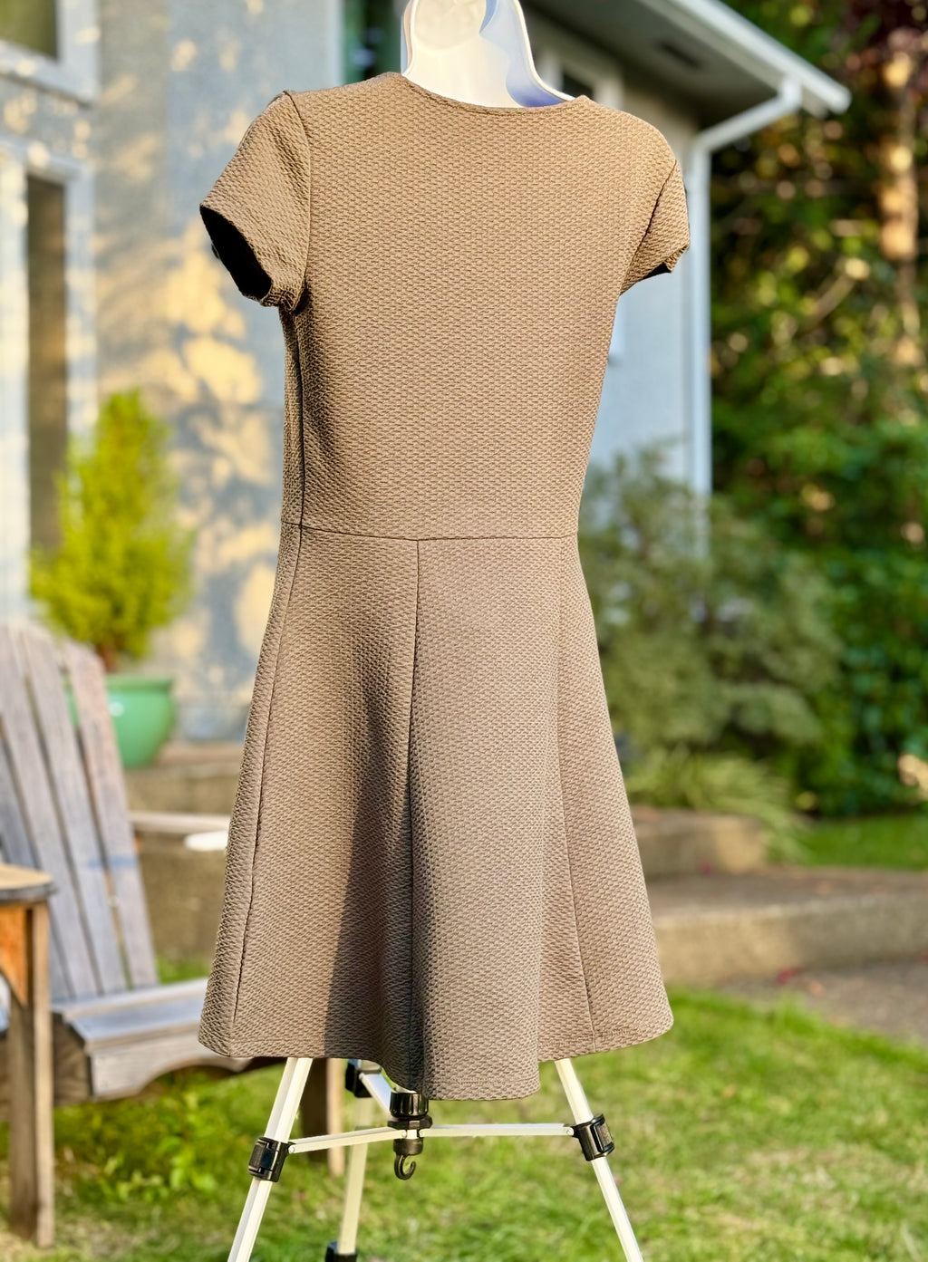 H&M Green Beige Skater Dress - Short Sleeve