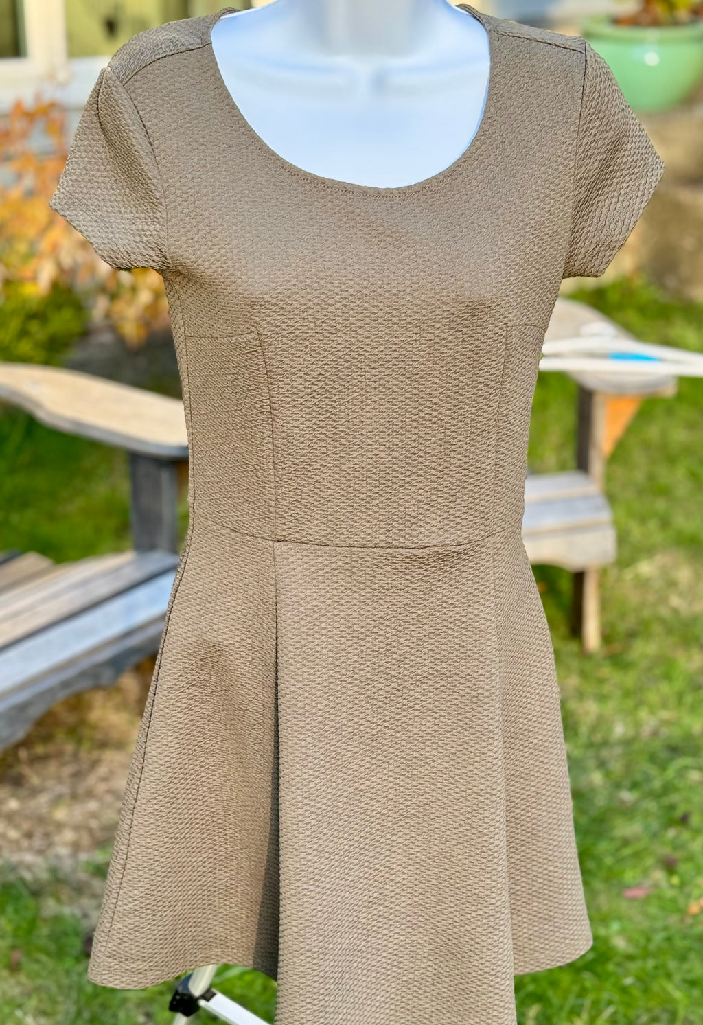 H&M Green Beige Skater Dress - Short Sleeve