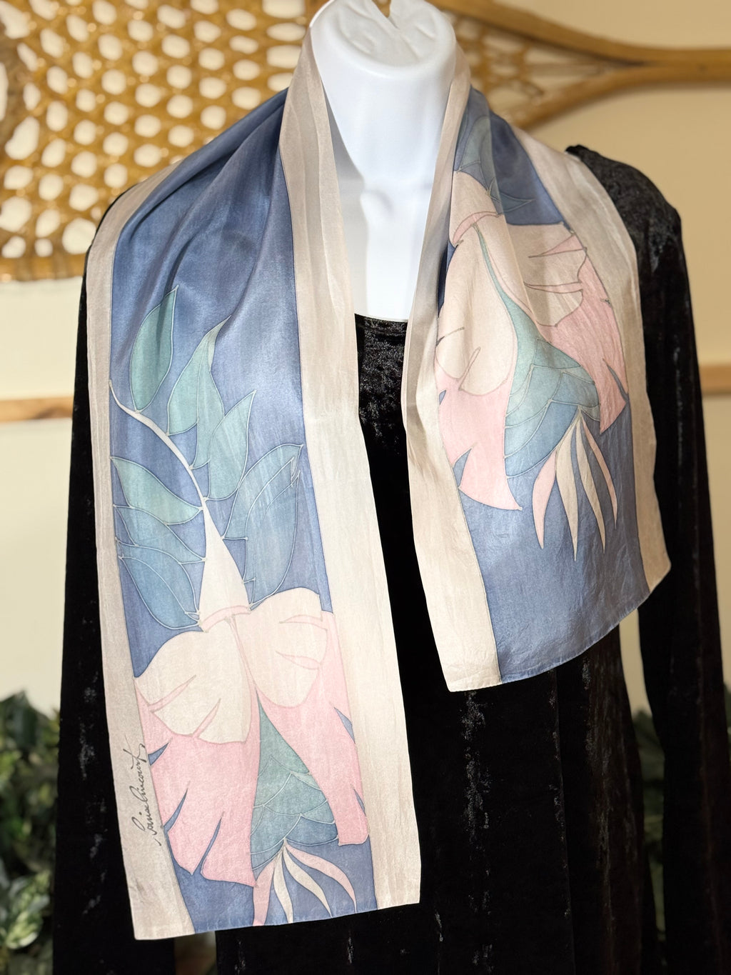 LOUISE LINCOURT Art Deco Silk Scarf - Consigned with VARDO Vintage & Valuables vvvardo.ca