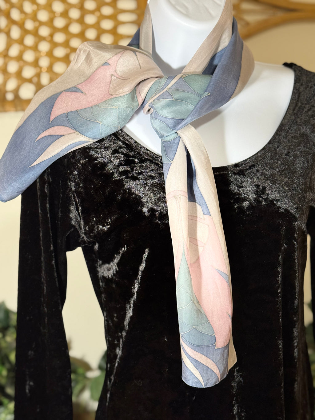 LOUISE LINCOURT Art Deco Silk Scarf - Consigned with VARDO Vintage & Valuables vvvardo.ca