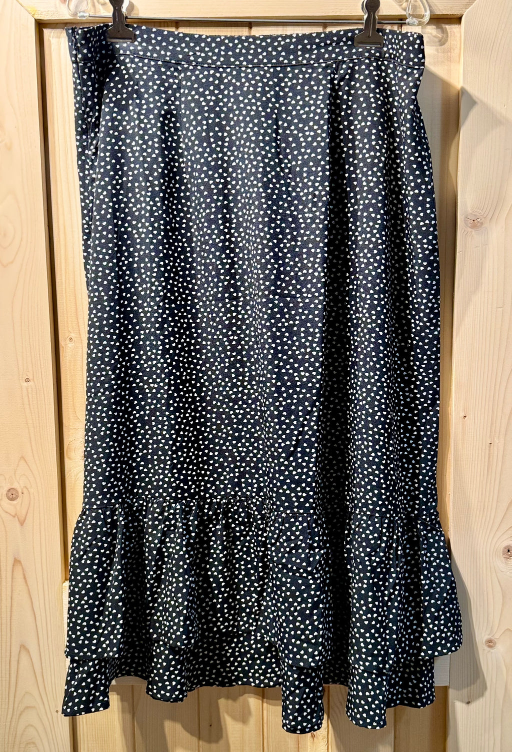 ALLEGRA K SKIRT with double frilled hem and hearts print. - Consigned with VARDO Vintage & Valuables vvvardo.ca