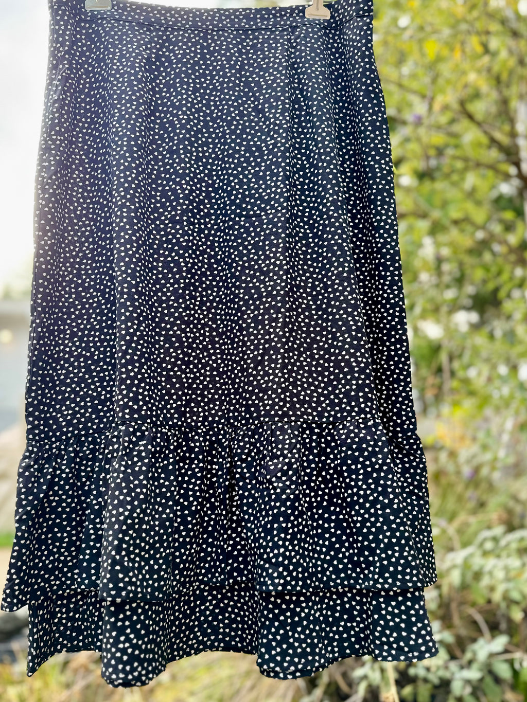 ALLEGRA K SKIRT with double frilled hem and hearts print. - Consigned with VARDO Vintage & Valuables vvvardo.ca