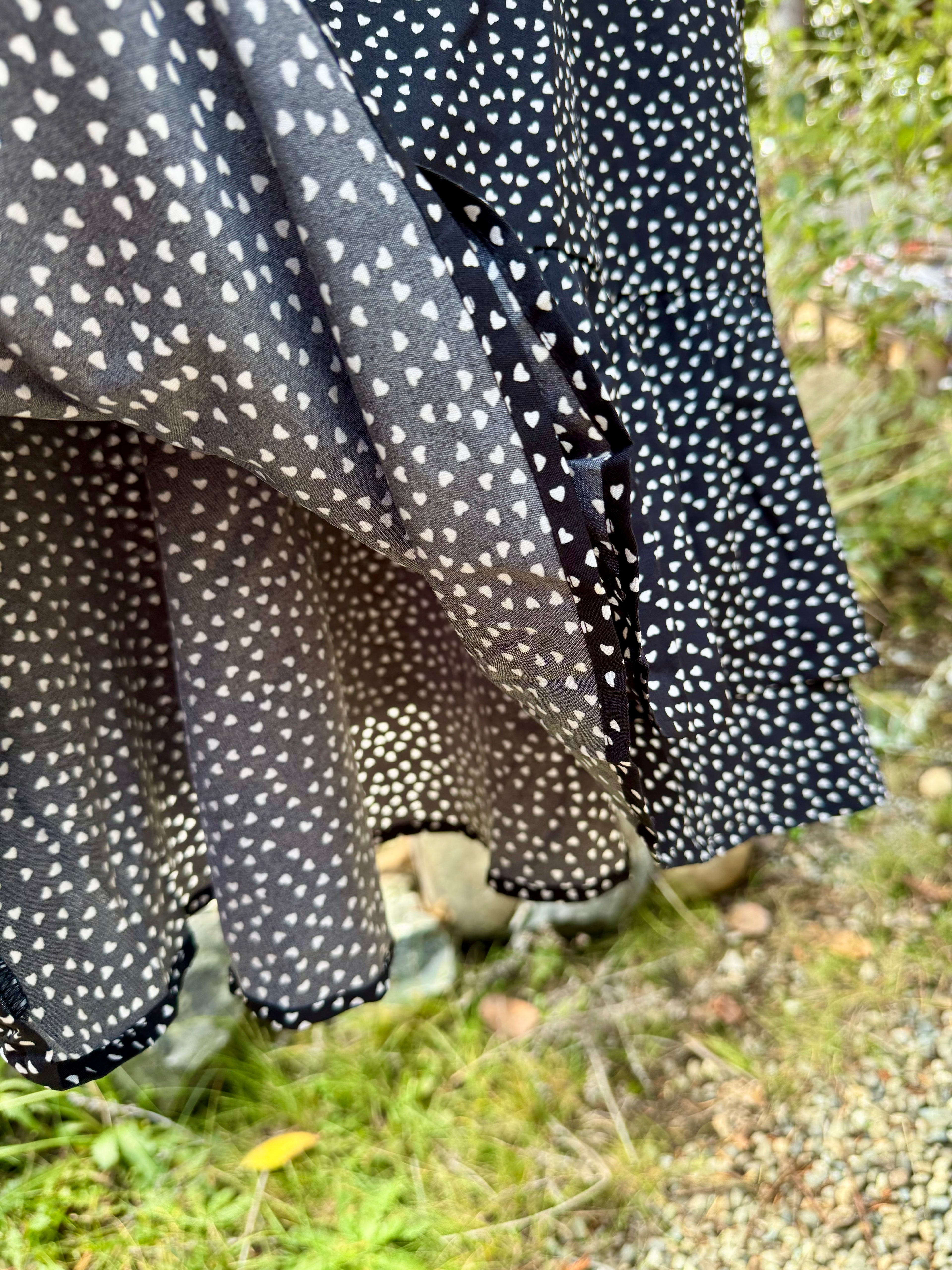 ALLEGRA K SKIRT with double frilled hem and hearts print. - Consigned with VARDO Vintage & Valuables vvvardo.ca