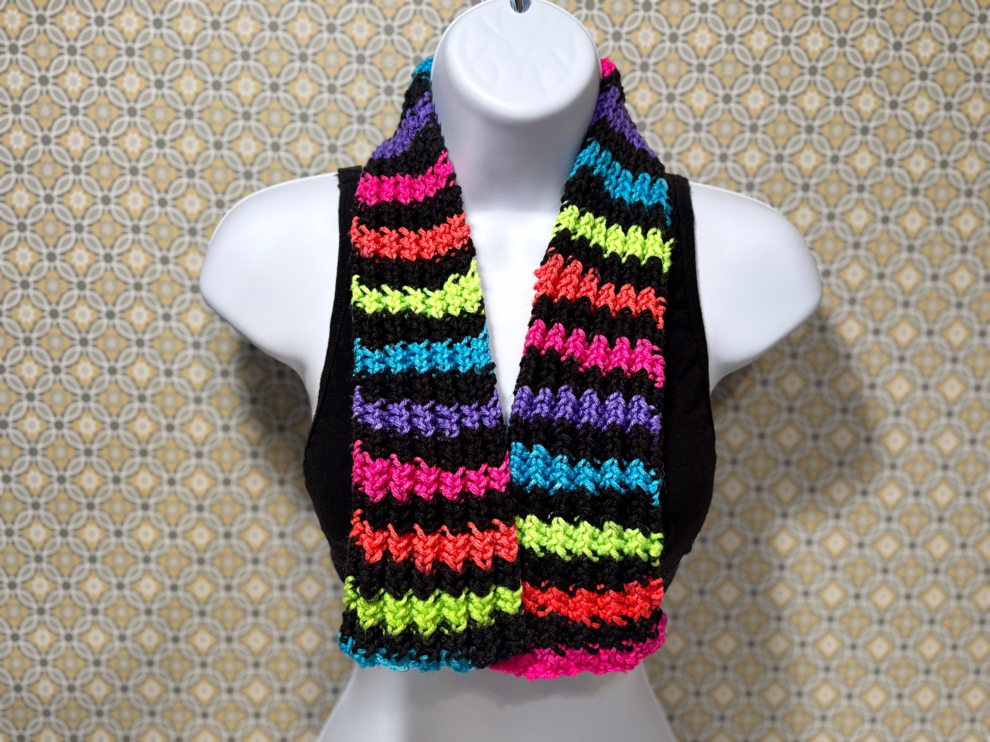 NEON KNIT SCARF- Consigned with VARDO Vintage & Valuables vvvardo.ca