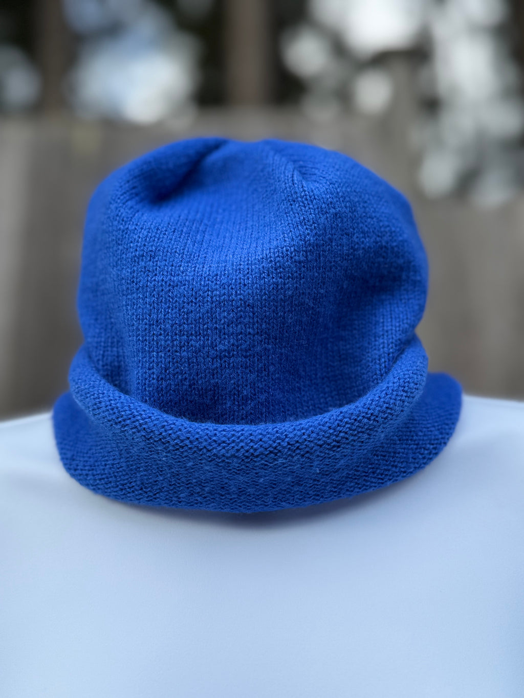 BLUE KNIT TOQUE WITH ROLLED HEM- Consigned with VARDO Vintage & Valuables vvvardo.ca