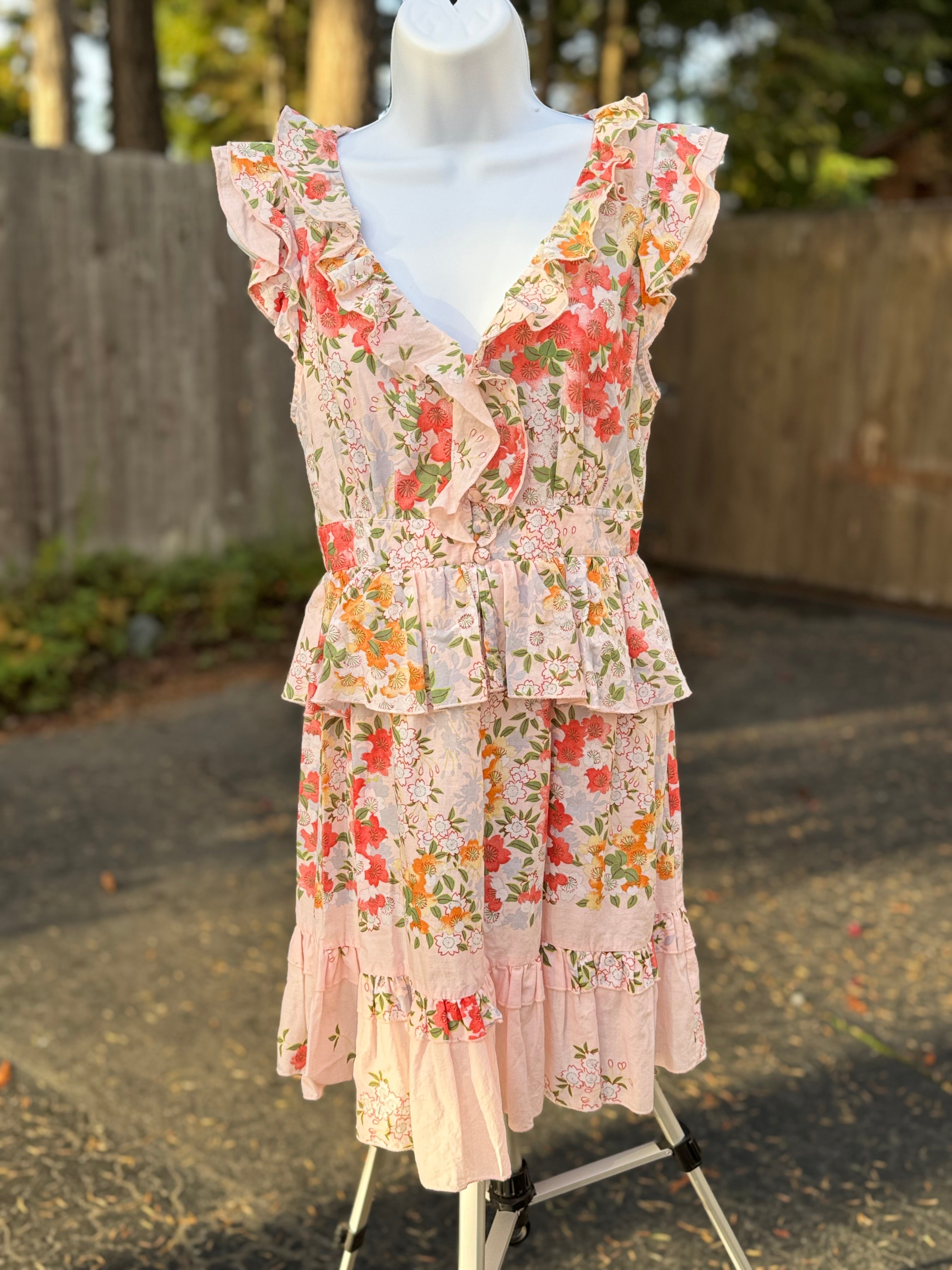 OASIS JEANS FLORAL FRILLED YOUTH DRESS- Consigned with VARDO Vintage & Valuables vvvardo.ca