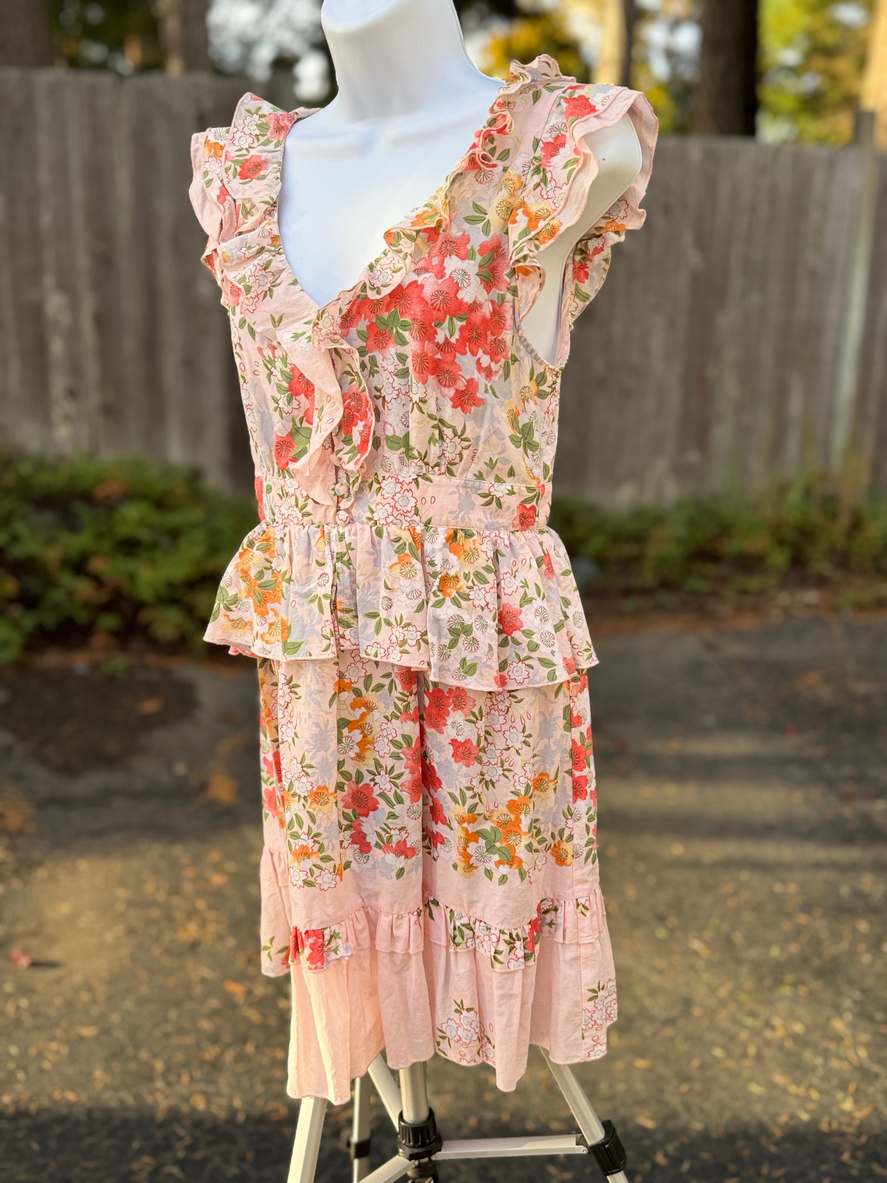 OASIS JEANS FLORAL FRILLED YOUTH DRESS- Consigned with VARDO Vintage & Valuables vvvardo.ca