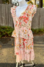 OASIS JEANS FLORAL FRILLED YOUTH DRESS- Consigned with VARDO Vintage & Valuables vvvardo.ca