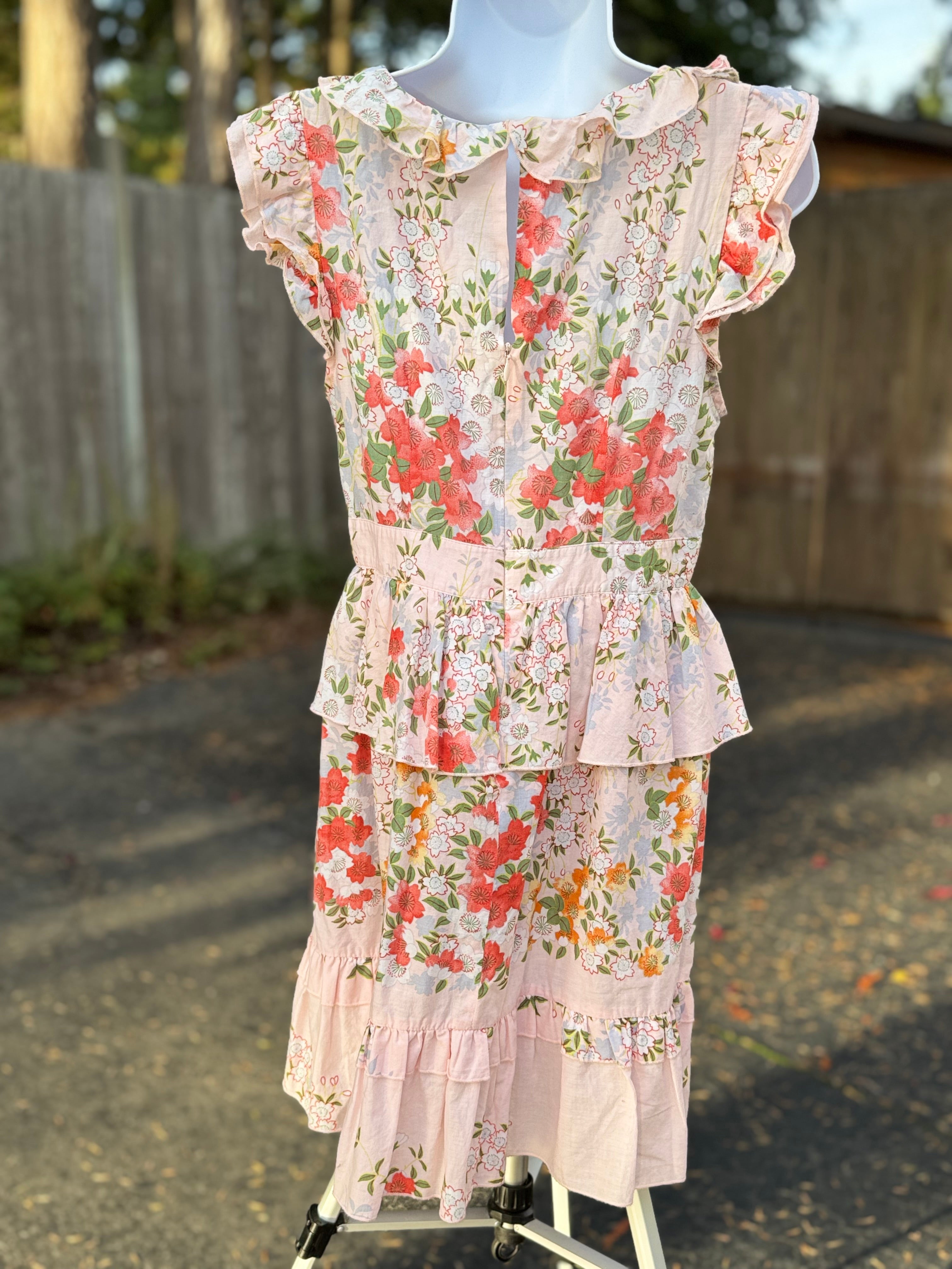 OASIS JEANS FLORAL FRILLED YOUTH DRESS- Consigned with VARDO Vintage & Valuables vvvardo.ca