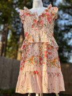 OASIS JEANS FLORAL FRILLED YOUTH DRESS- Consigned with VARDO Vintage & Valuables vvvardo.ca