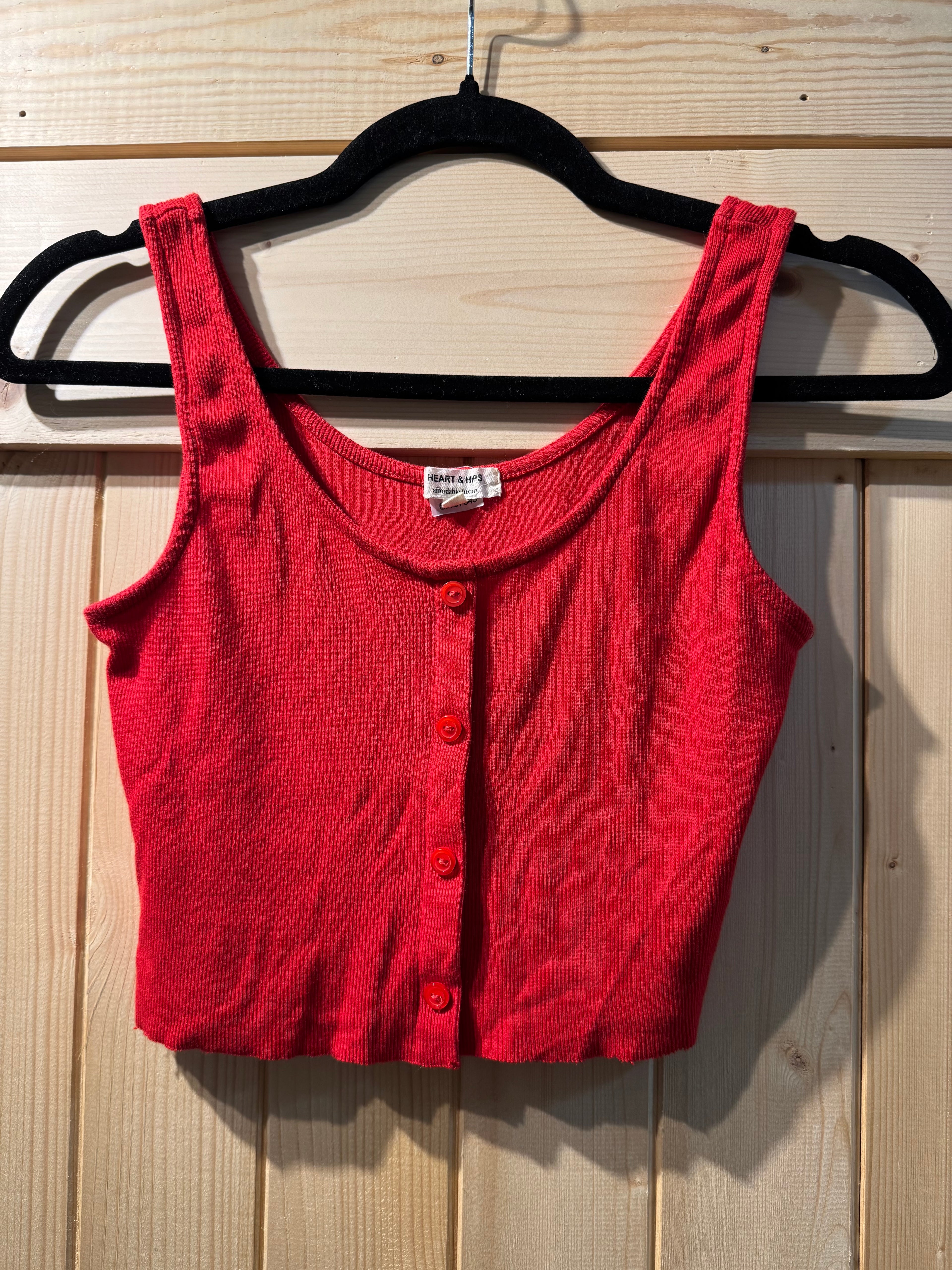 HEART & HIPS RED TANK TOP- Consigned with VARDO Vintage & Valuables vvvardo.ca