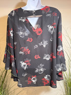SUZY SHIER blouse with ANGLED WATERFALL FLOUNCY SLEEVES - Consigned with VARDO Vintage & Valuables vvvardo.ca