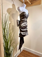 Klesis Grey Metallic V-Bar Bardot Mini Dress - Consigned with VARDO Vintage & Valuables vvvardo.ca