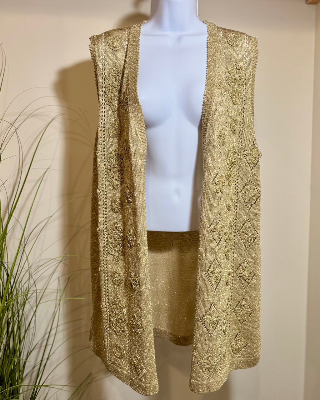 Vintage GOLD tone METALLIC knit cardigan vest - Consigned with VARDO Vintage & Valuables vvvardo.ca