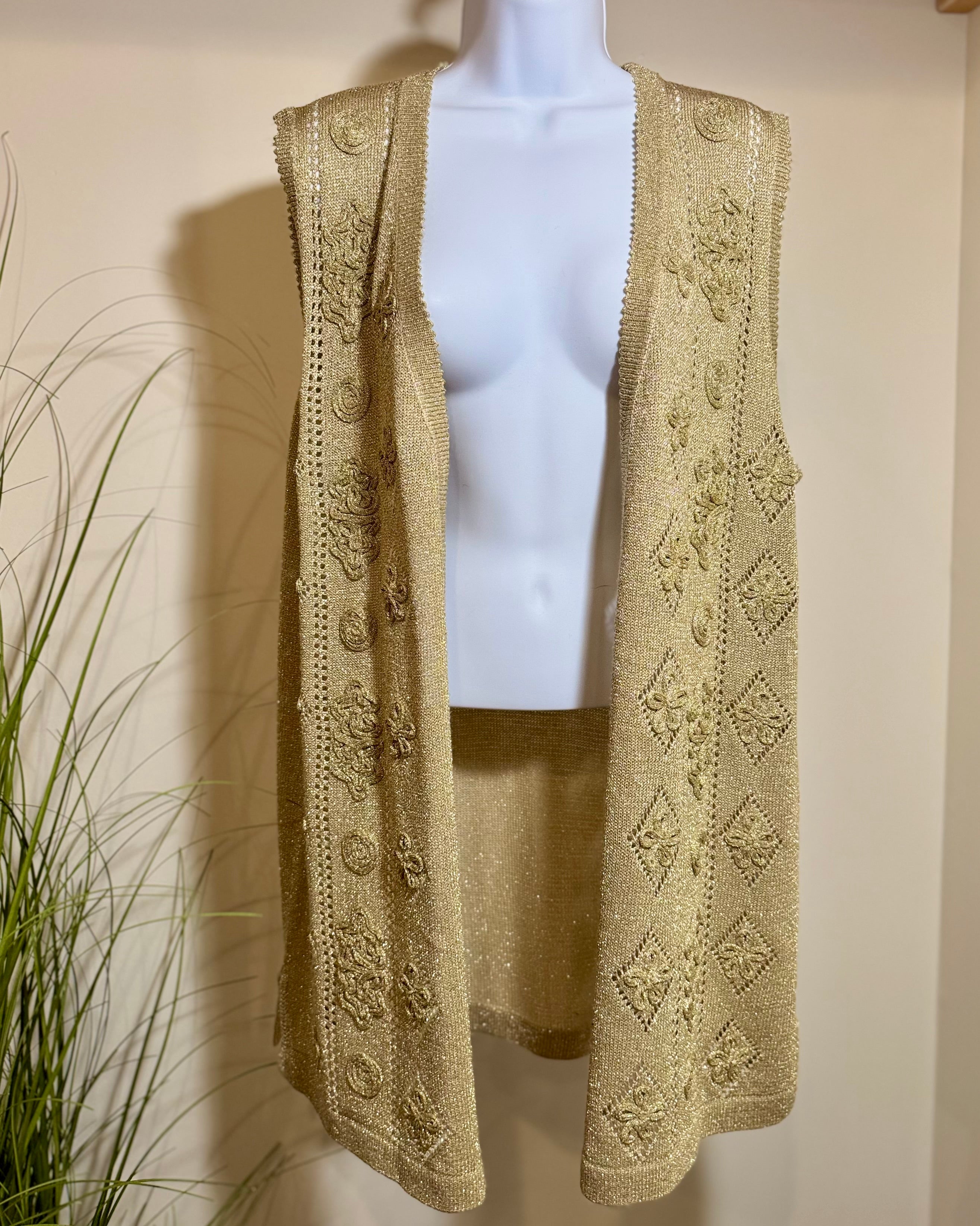 Vintage GOLD tone METALLIC knit cardigan vest - Consigned with VARDO Vintage & Valuables vvvardo.ca